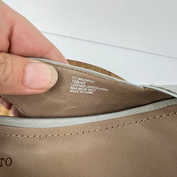 COMFORT Vince Camuto Majorca Lt Gray Leather Slingback Stacked Heel Peep Toe 10 - Picture 11 of 13